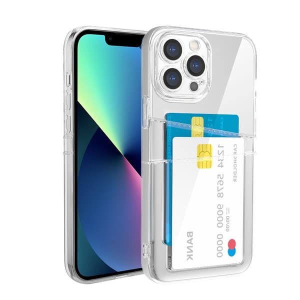 iPhone 13 Pro - Transparent Skal Dubbel Kortfack + Heltäckande Härdat Skyddsglas