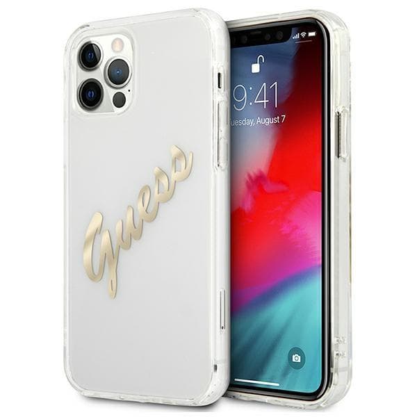 Arvaa GUHCP12LKTRSVGO iPhone 12 Pro Max 6.7" läpinäkyvä kotelo vintage skripti kulta