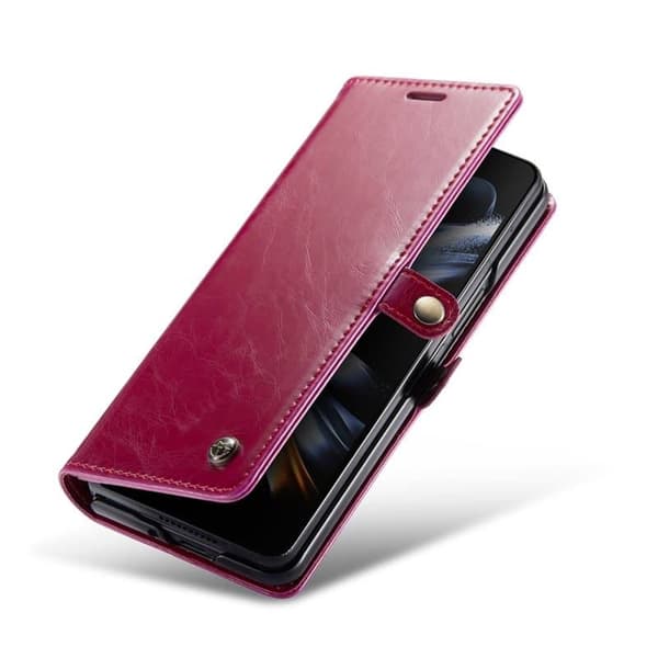 Lompakkokotelo 3-kortti aitoa nahkaa Samsung Galaxy Z Fold 5 - Viininpunainen