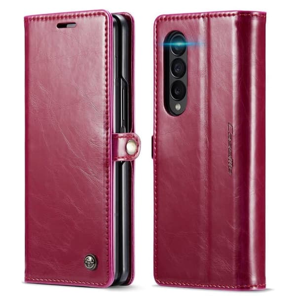Lompakkokotelo 3-kortti aitoa nahkaa Samsung Galaxy Z Fold 5 - Viininpunainen