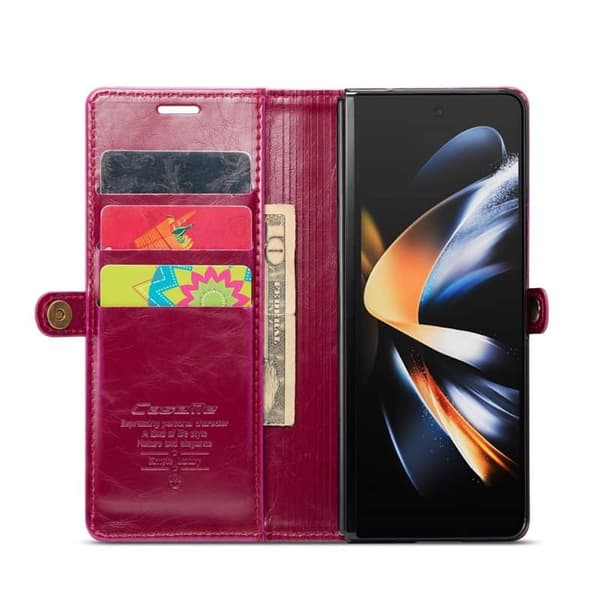 Lompakkokotelo 3-kortti aitoa nahkaa Samsung Galaxy Z Fold 5 - Viininpunainen