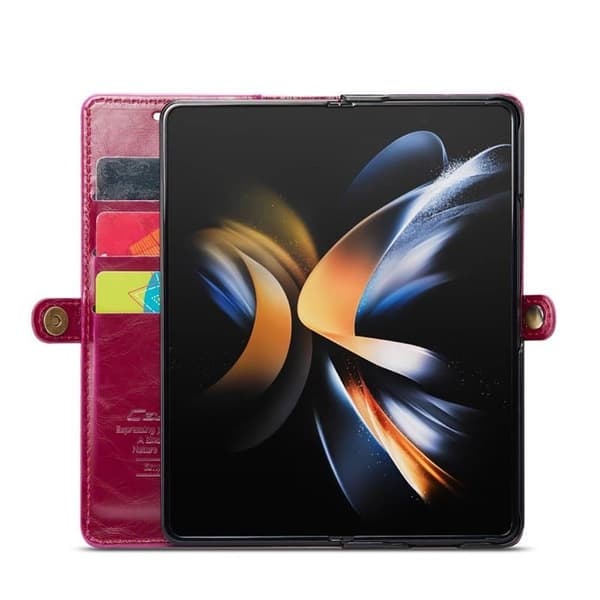 Lompakkokotelo 3-kortti aitoa nahkaa Samsung Galaxy Z Fold 5 - Viininpunainen