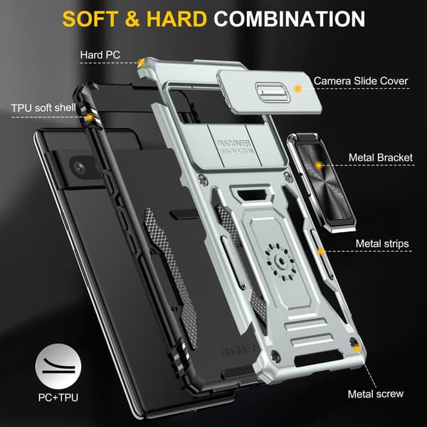SKALO Google Pixel 7a Armor hybridi metallirengas kameran liukusäädin - - Harmaa