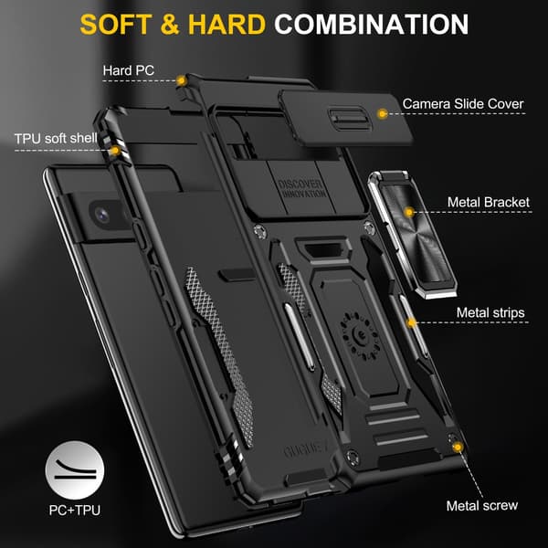 SKALO Google Pixel 7a Armor hybridi metallirengas kameran liukusäädin - - Musta