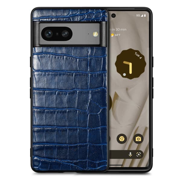 SKALO Google Pixel 7a Crocodile PU Nahka Hybrid Suojakuori - Sininen