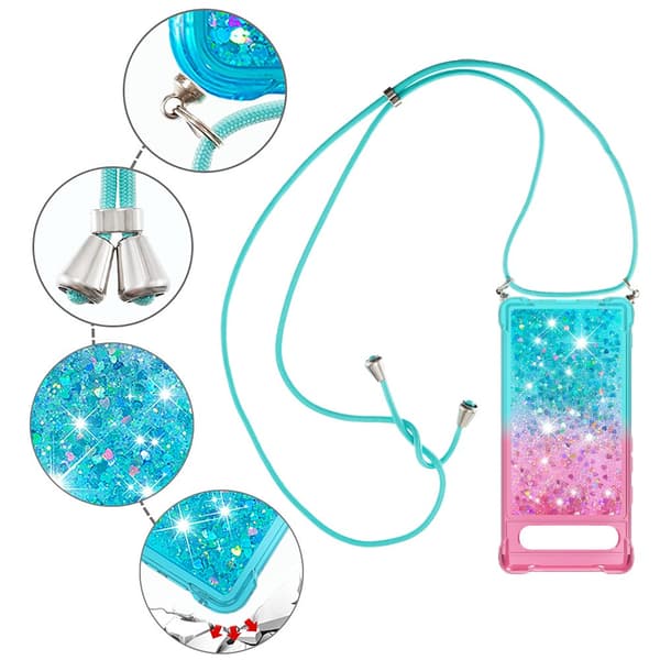SKALO Google Pixel 7a Kvicksand Glitter Mobilhalsband - Rosa-Turkos