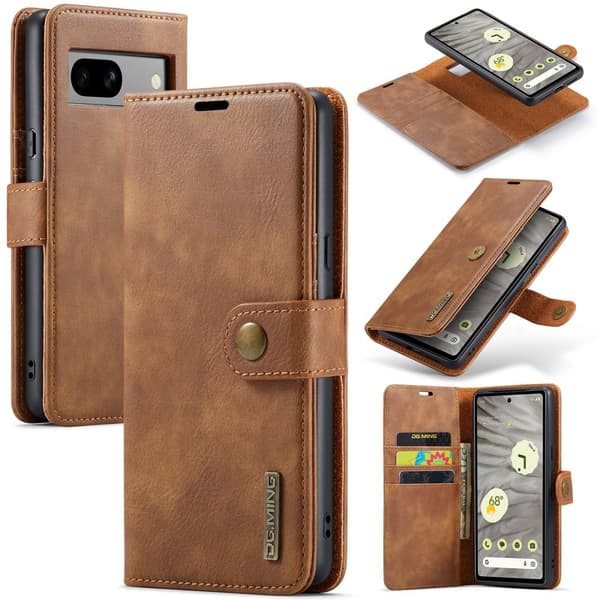 DG MING Google Pixel 7a 2-in-1 magneetti lompakkokotelo - Ruskea