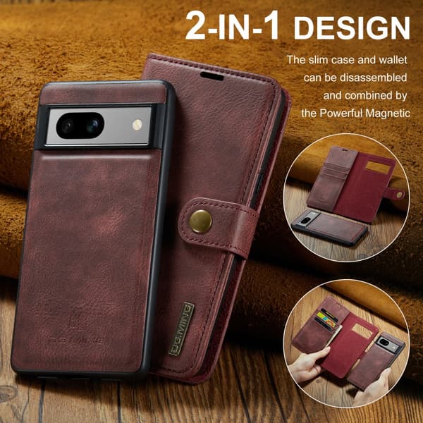 DG MING Google Pixel 7a 2-i-1 Magnet Plånboksfodral - Röd