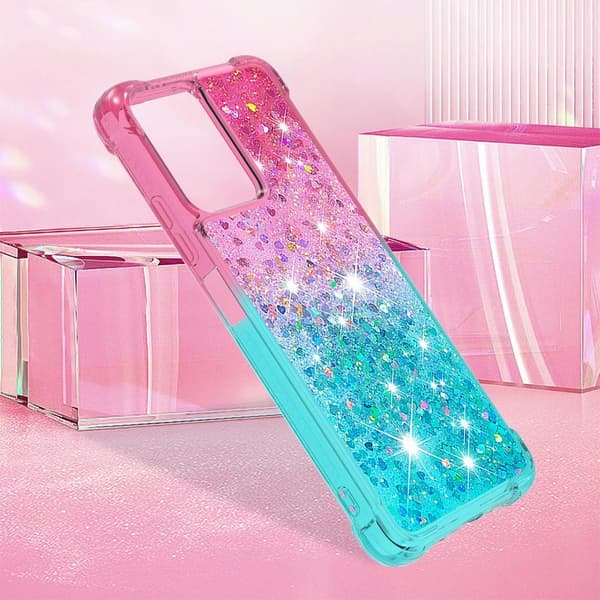 SKALO Xiaomi Redmi Note 12 5G Kvicksand Glitter Hjärtan TPU-skal - Rosa-Turkos