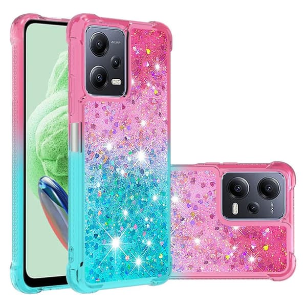 SKALO Xiaomi Redmi Note 12 5G Kvicksand Glitter Hjärtan TPU-skal - Rosa-Turkos