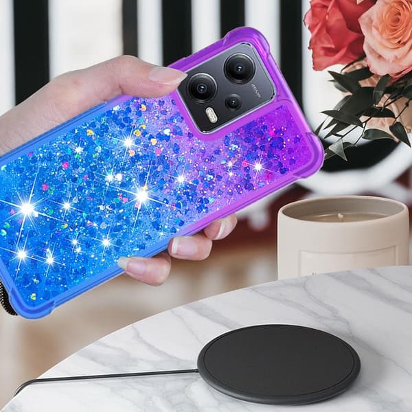 SKALO Xiaomi Redmi Note 12 5G Kvicksand Glitter Hjärtan TPU-skal - Rosa-Turkos