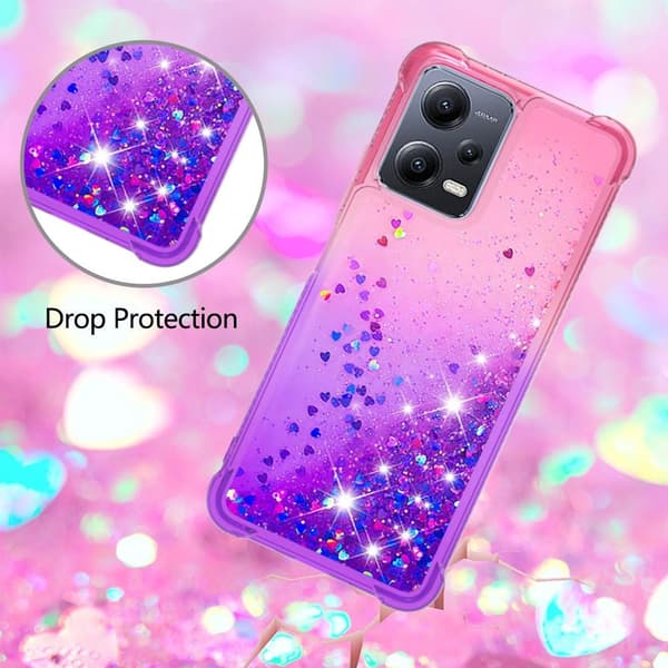 SKALO Xiaomi Redmi Note 12 5G Juoksuhiekka Glitter Sydämet TPU kuori - Pinkki-Violetti