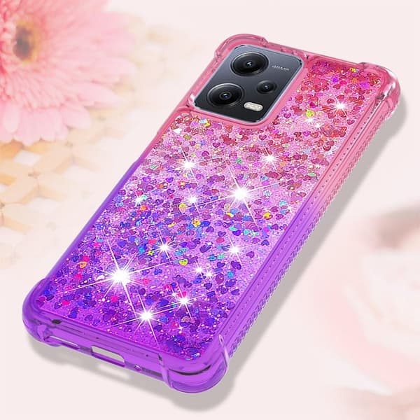 SKALO Xiaomi Redmi Note 12 5G Juoksuhiekka Glitter Sydämet TPU kuori - Pinkki-Violetti