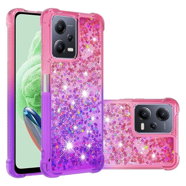 SKALO Xiaomi Redmi Note 12 5G Juoksuhiekka Glitter Sydämet TPU kuori - Pinkki-Violetti