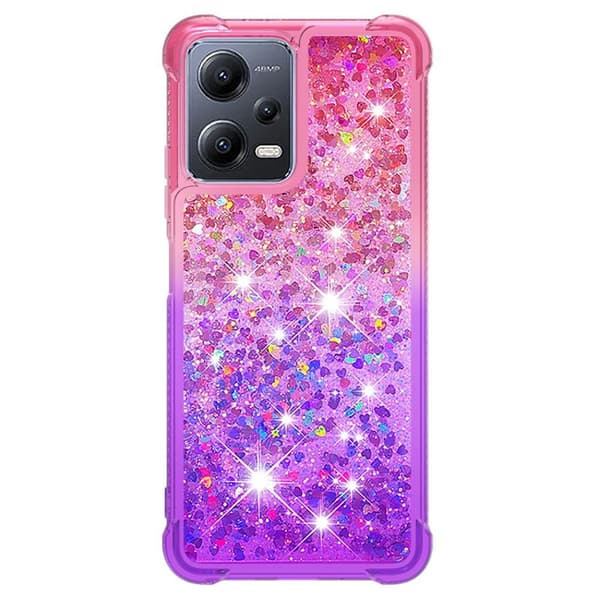 SKALO Xiaomi Redmi Note 12 5G Juoksuhiekka Glitter Sydämet TPU kuori - Pinkki-Violetti