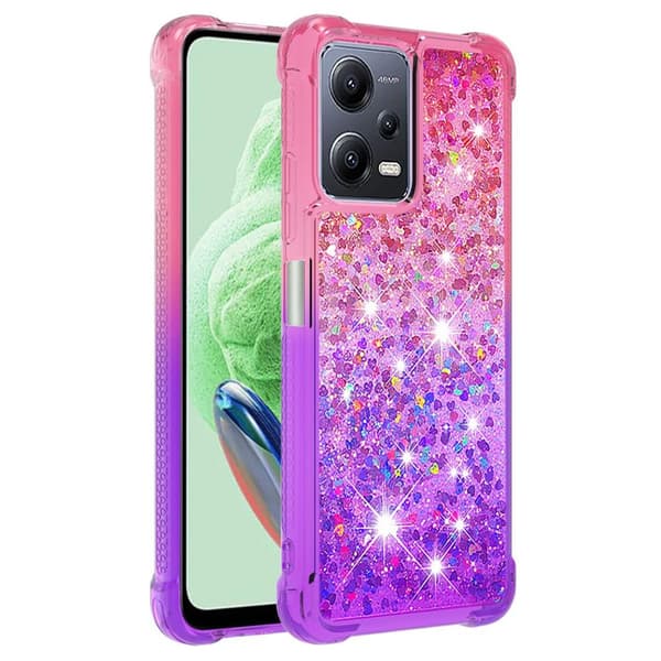 SKALO Xiaomi Redmi Note 12 5G Juoksuhiekka Glitter Sydämet TPU kuori - Pinkki-Violetti