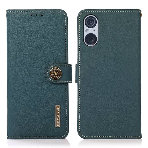 Lompakkokotelo 3-kortti nahkaa RFID Sony Xperia 5 V - Vihreä