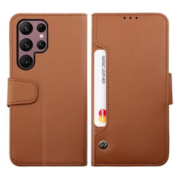 Samsung Galaxy S23 Ultra Plånboksfodral Extra Kortfack Rvelon - Brun