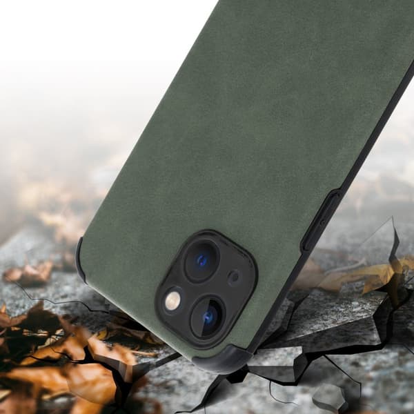 Deksel til iPhone 13 Beskyttelsesdeksel TPU-silikon med bakside av edelt kunstmuggskinn