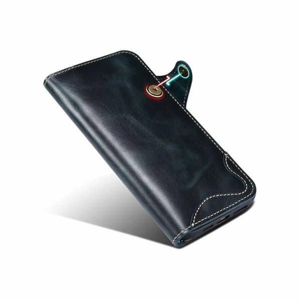 Mobil lommebok 3-korts ekte lær Apple iPhone 14 Pro Max - Blå