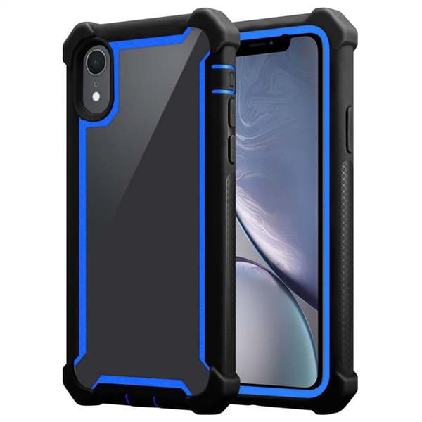 iPhone XR Suojakuori Suojakotelo 2-in-1 jossa on TPU-silikonireuna ja akryylilasinen takapuoli SININEN MUSTA
