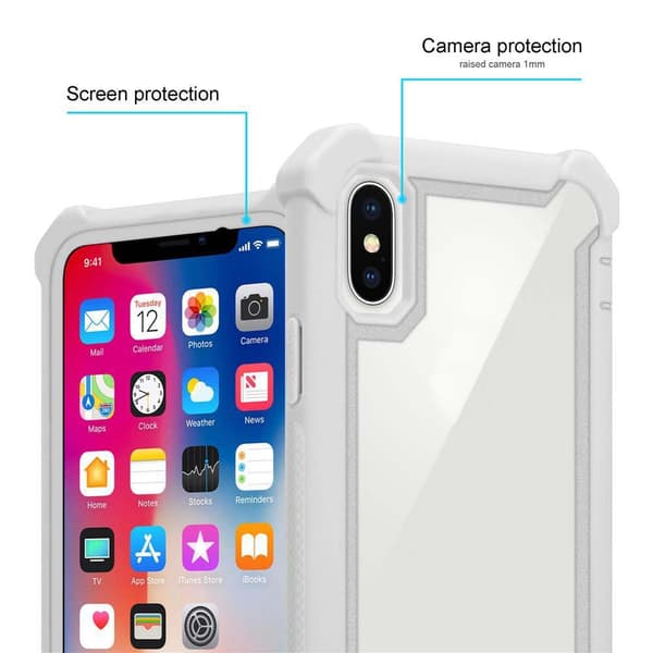 Deksel for iPhone XS MAX 2-i-1 beskyttelsesdeksel med TPU-silikonkant og bakside av akrylglass