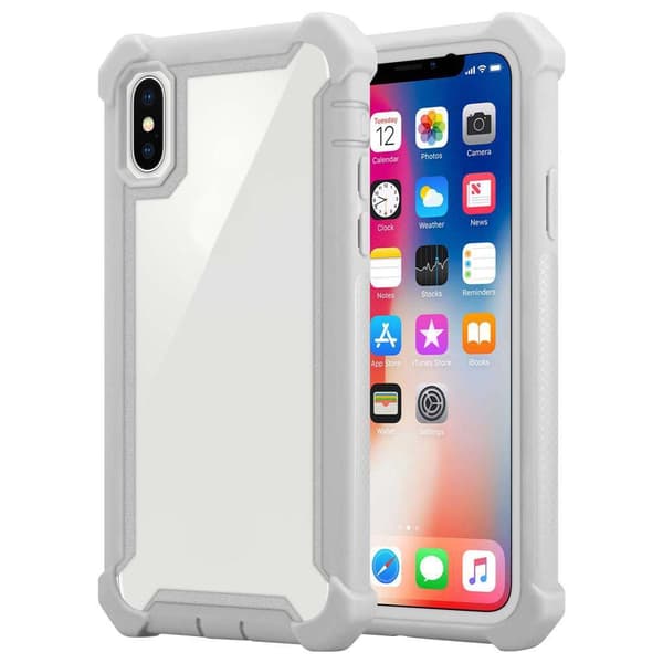 Deksel for iPhone XS MAX 2-i-1 beskyttelsesdeksel med TPU-silikonkant og bakside av akrylglass BJØRKEGRÅ