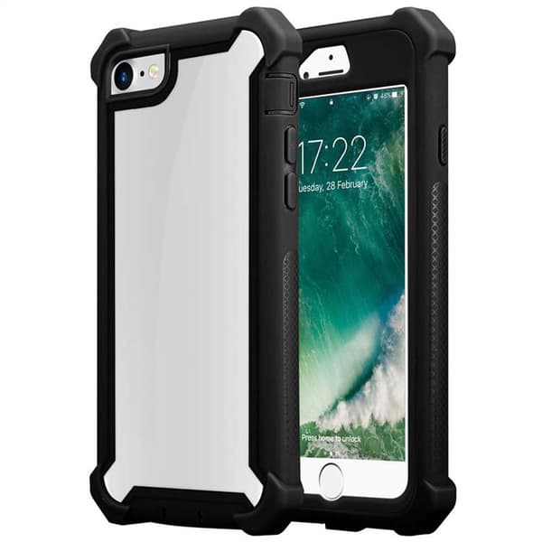 Deksel for iPhone 7 / 7S / 8 / SE 2020 2-i-1 beskyttelsesdeksel med TPU-silikonkant og bakside av akrylglass AL SVART