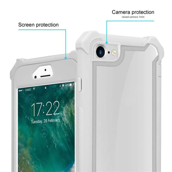 Deksel for iPhone 7 / 7S / 8 / SE 2020 2-i-1 beskyttelsesdeksel med TPU-silikonkant og bakside av akrylglass