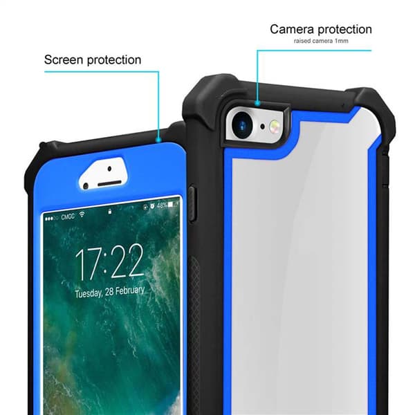 Deksel for iPhone 7 / 7S / 8 / SE 2020 2-i-1 beskyttelsesdeksel med TPU-silikonkant og bakside av akrylglass