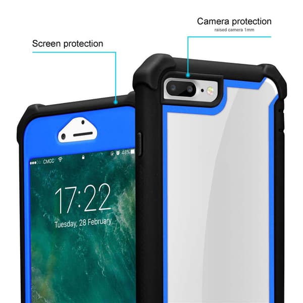Deksel for iPhone 7 PLUS / 7S PLUS / 8 PLUS 2-i-1 beskyttelsesdeksel med TPU-silikonkant og bakside av akrylglass