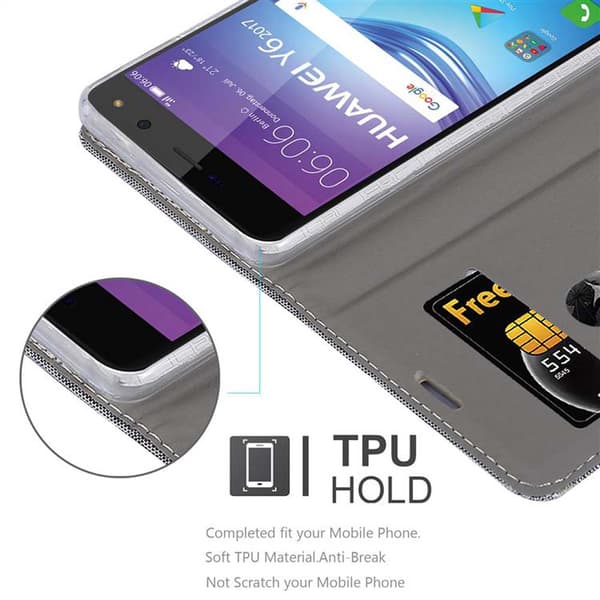 Huawei Y5 2017 / Y6 2017 Suojakotelo Suojakuori Lompakkokotelo Matkapuhelinkotelo jossa magneettisuljenta, jalusta-toiminto ja korttitasku