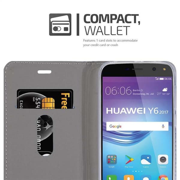 Huawei Y5 2017 / Y6 2017 Suojakotelo Suojakuori Lompakkokotelo Matkapuhelinkotelo jossa magneettisuljenta, jalusta-toiminto ja korttitasku
