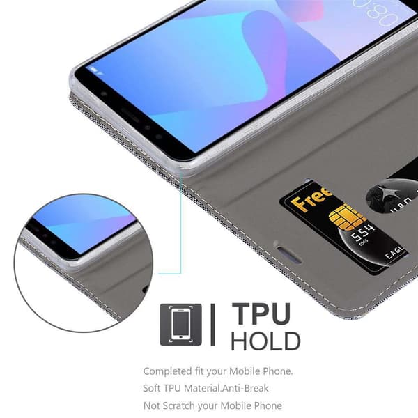 Deksel til Huawei Y6 PRIME Lommebokdeksel med magnetisk lukking, stativfunksjon og kortlomme