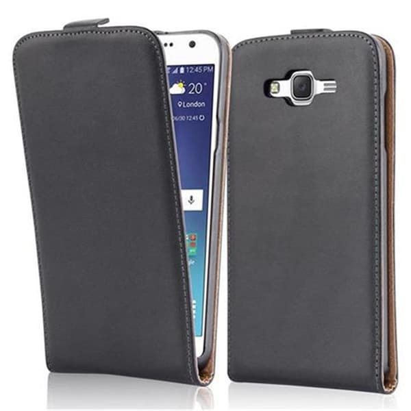 Samsung Galaxy J7 2015 Skal Fodral i flipdesign Mobilskydd av smidigt konstläder Case Cover KAVIAR SVART
