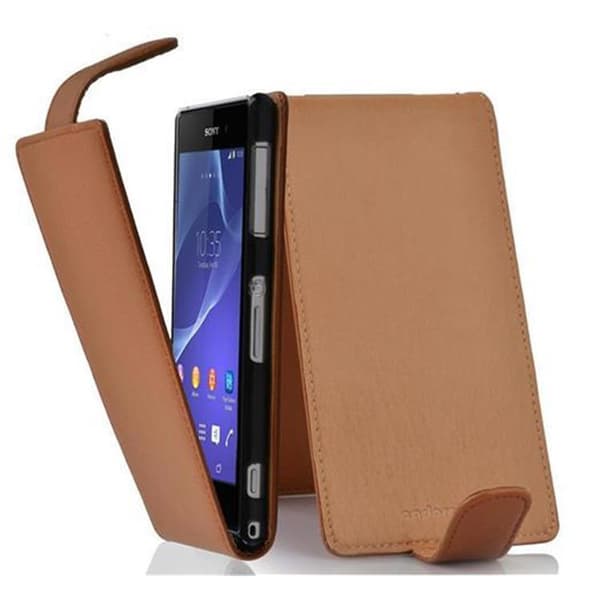 Deksel til Sony Xperia Z2 Flip Etui laget av strukturert kunstskinn COGNAC BRUN