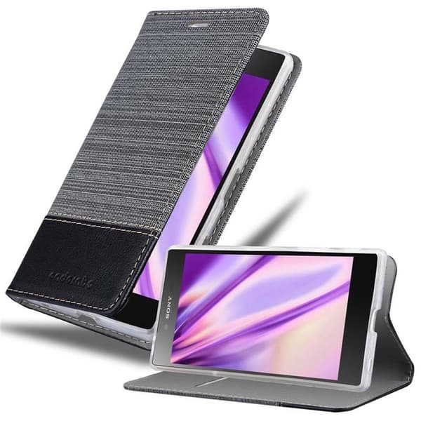 Sony Xperia Z5 PREMIUM Skal Plånboksfodral med magnetisk stängning, ståfunktion och kortficka GRÅ SVART