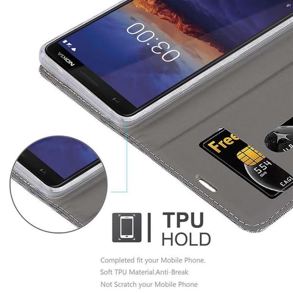 Deksel til Nokia 3.1 Lommebokdeksel med magnetisk lukking, stativfunksjon og kortlomme