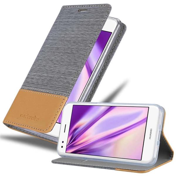 Huawei Enjoy 7 Suojakotelo Suojakuori Lompakkokotelo Matkapuhelinkotelo jossa magneettisuljenta, jalusta-toiminto ja korttitasku VAALEAN HARMAA RUSKEA