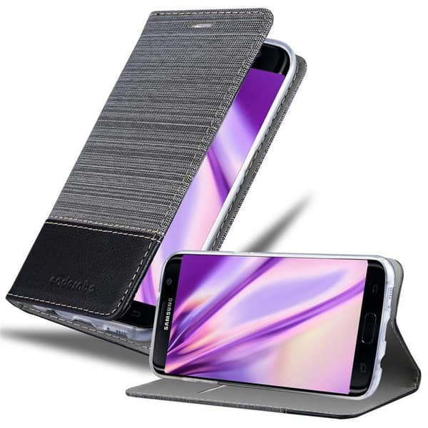 Deksel til Samsung Galaxy S7 EDGE Lommebokdeksel med magnetisk lukking, stativfunksjon og kortlomme GRÅ SVART