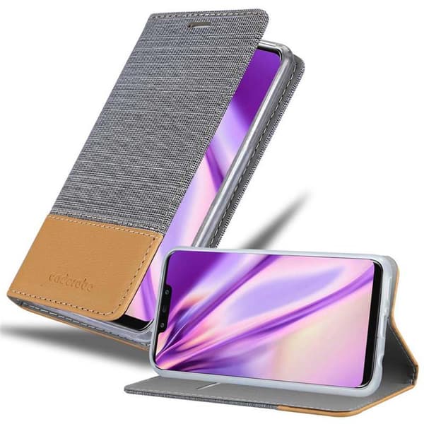 Deksel til Huawei MATE 20 LITE Lommebokdeksel med magnetisk lukking, stativfunksjon og kortlomme LYS GRÅ BRUN