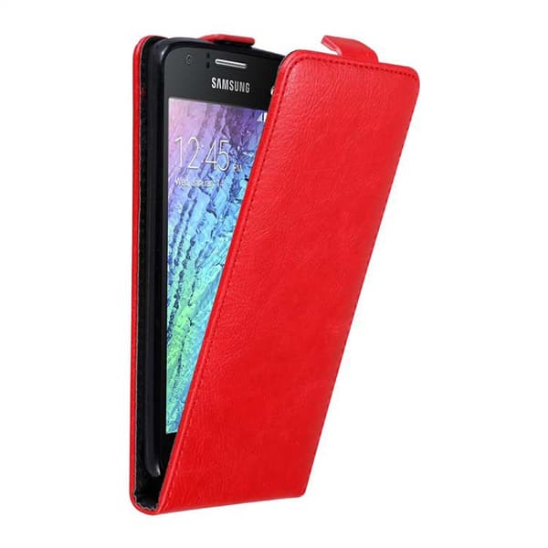 Samsung Galaxy J1 2015 Suojakotelo Suojakuori Lompakkokotelo Matkapuhelinkotelo flip muotoilu magneettisuljenta OMENAN PUNAINEN
