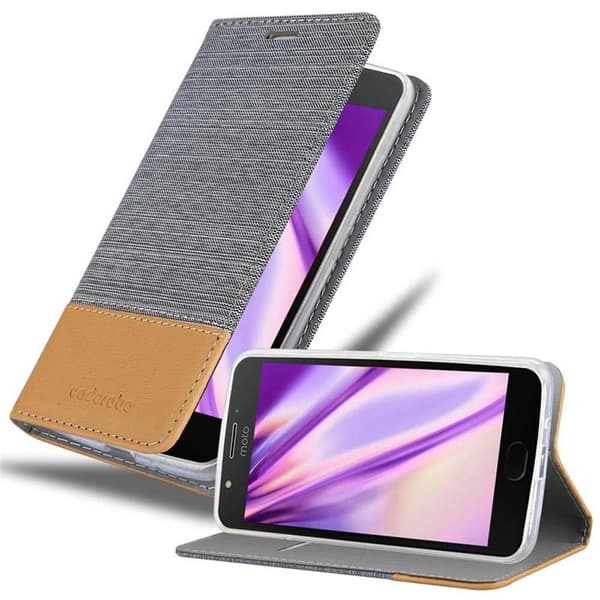 Motorola MOTO E4 Skal Plånboksfodral med magnetisk stängning, ståfunktion och kortficka LJUS GRÅ BRUN