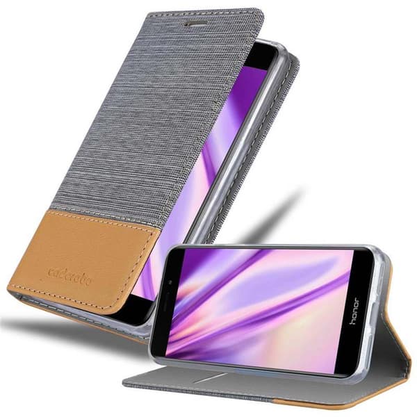 Honor 6C Skal Plånboksfodral med magnetisk stängning, ståfunktion och kortficka LJUS GRÅ BRUN