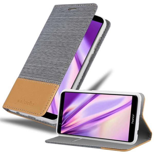 Honor 7X Suojakotelo Suojakuori Lompakkokotelo Matkapuhelinkotelo jossa magneettisuljenta, jalusta-toiminto ja korttitasku VAALEAN HARMAA RUSKEA