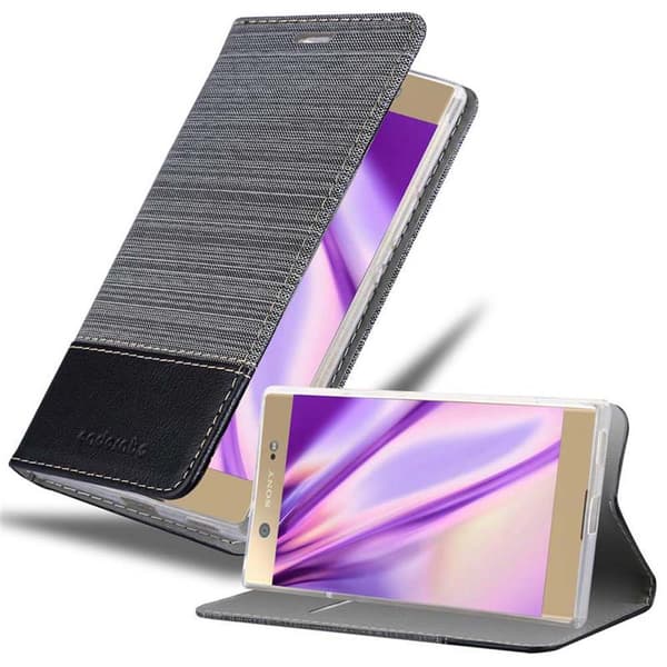 Sony Xperia XA1 ULTRA Suojakotelo Suojakuori Lompakkokotelo Matkapuhelinkotelo jossa magneettisuljenta, jalusta-toiminto ja korttitasku HARMAA MUSTA