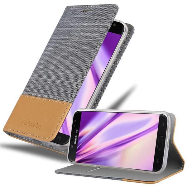 Deksel til Samsung Galaxy J7 2017 Lommebokdeksel med magnetisk lukking, stativfunksjon og kortlomme LYS GRÅ BRUN
