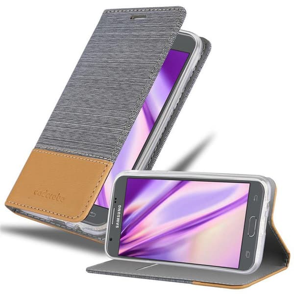 Deksel til Samsung Galaxy J3 2017 Lommebokdeksel med magnetisk lukking, stativfunksjon og kortlomme LYS GRÅ BRUN