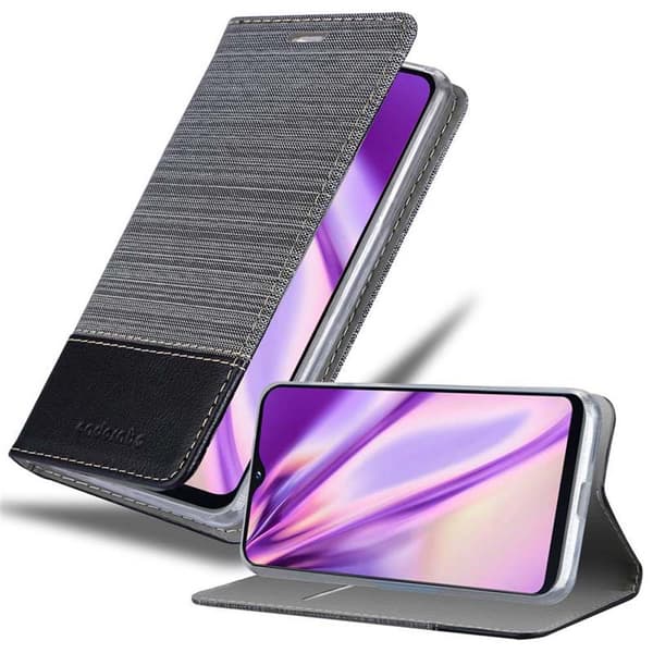 Samsung Galaxy A10e / A20e Suojakotelo Suojakuori Lompakkokotelo Matkapuhelinkotelo jossa magneettisuljenta, jalusta-toiminto ja korttitasku HARMAA MUSTA