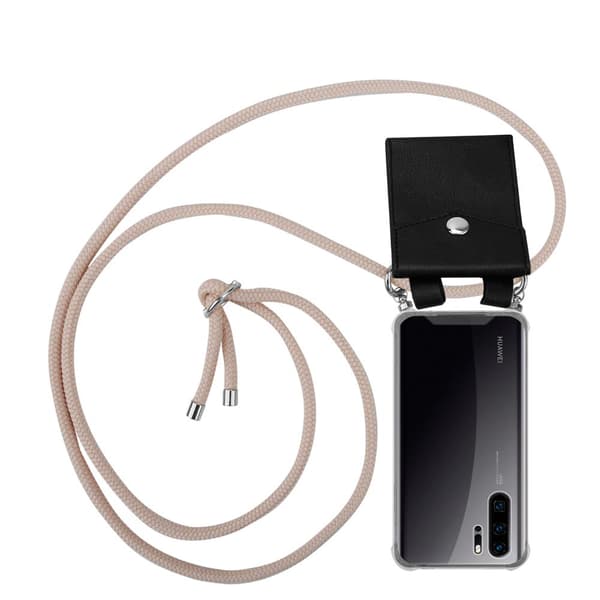 Deksel med kedja Huawei P30 PRO Case med sølvfargede ringer, ledningsstropp og avtakbart etui PEARLY ROSE GULL